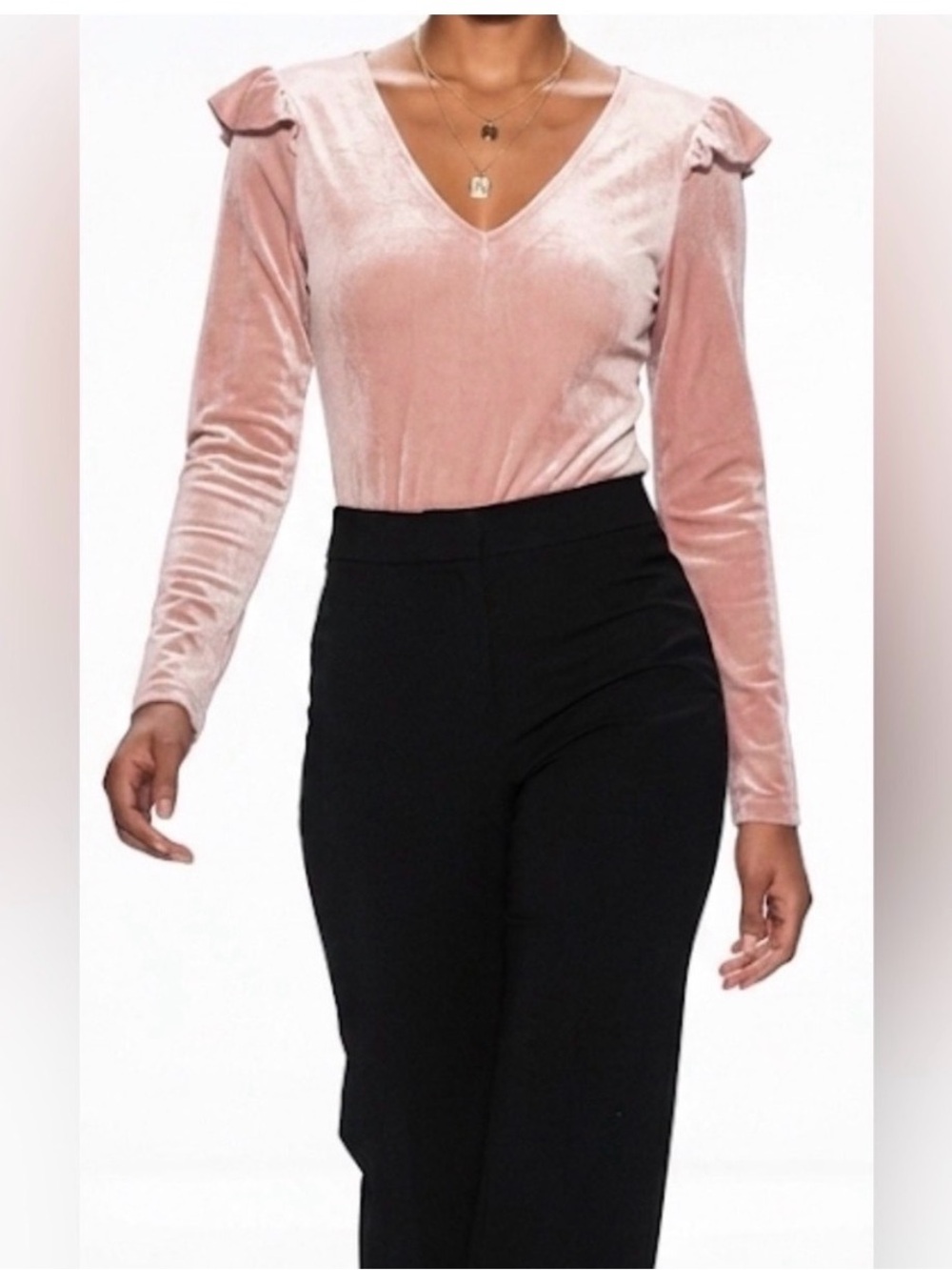 Celebrity Pink Blush Velvet Long-Sleeve Bodysuit